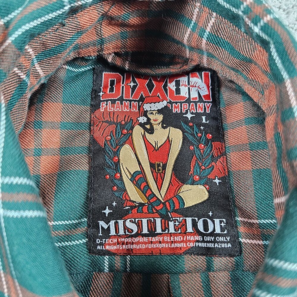 Dixxon Flannel Mens Large Green Tartan Plaid Mistletoe Pearlsnap Pockets Outdoor - Picture 4 of 10